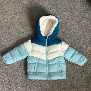 Swiss+Tech Hooded Colorblock Puffer Jacket Blue White 18M